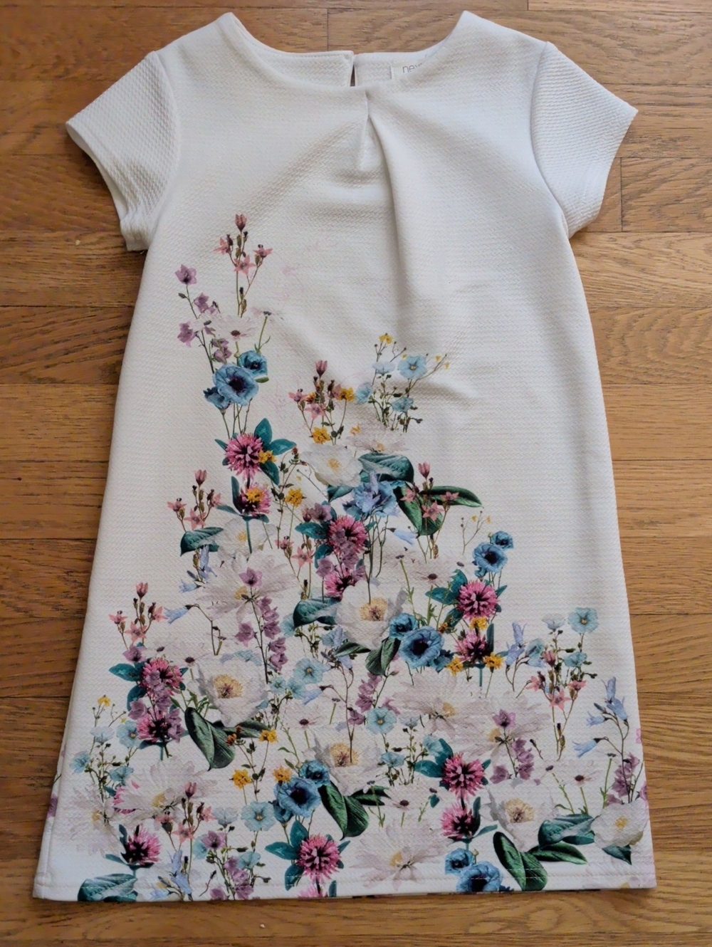Next White Floral Print Dress with Blue and Pink Accents